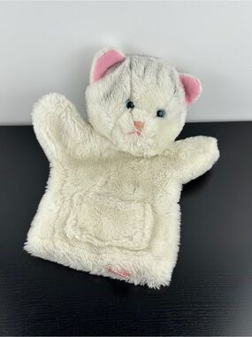 Dakin Rare White Pink Kitty Cat Hand Puppet 11” Blue Eyes Plush 1984